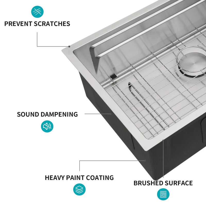 Undermount Kitchen Sink, Single Bowl With Ledge Workstation, 16 Gauge Stainless Steel - Brushed Nickel by HouseOfZazla