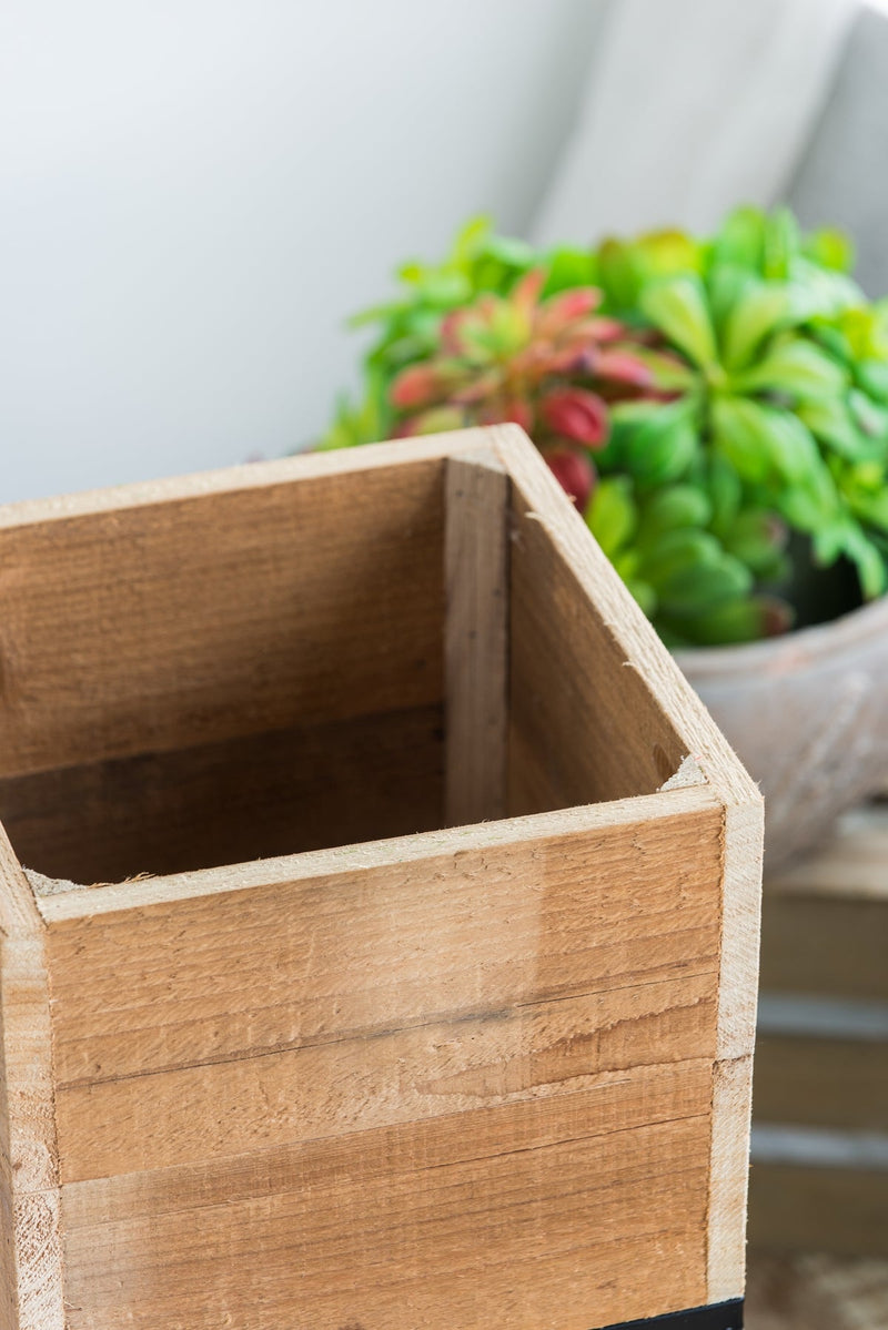 Reclaimed Wooden Planter Box Set with Metal Frame – Brown, photo 9 of 10
