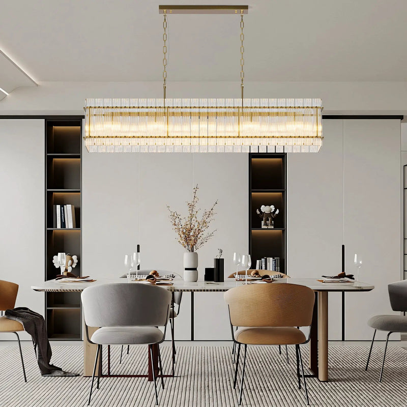 Modern Rectangular Crystal Glass 10-Light Chandelier by HouseOfZazla