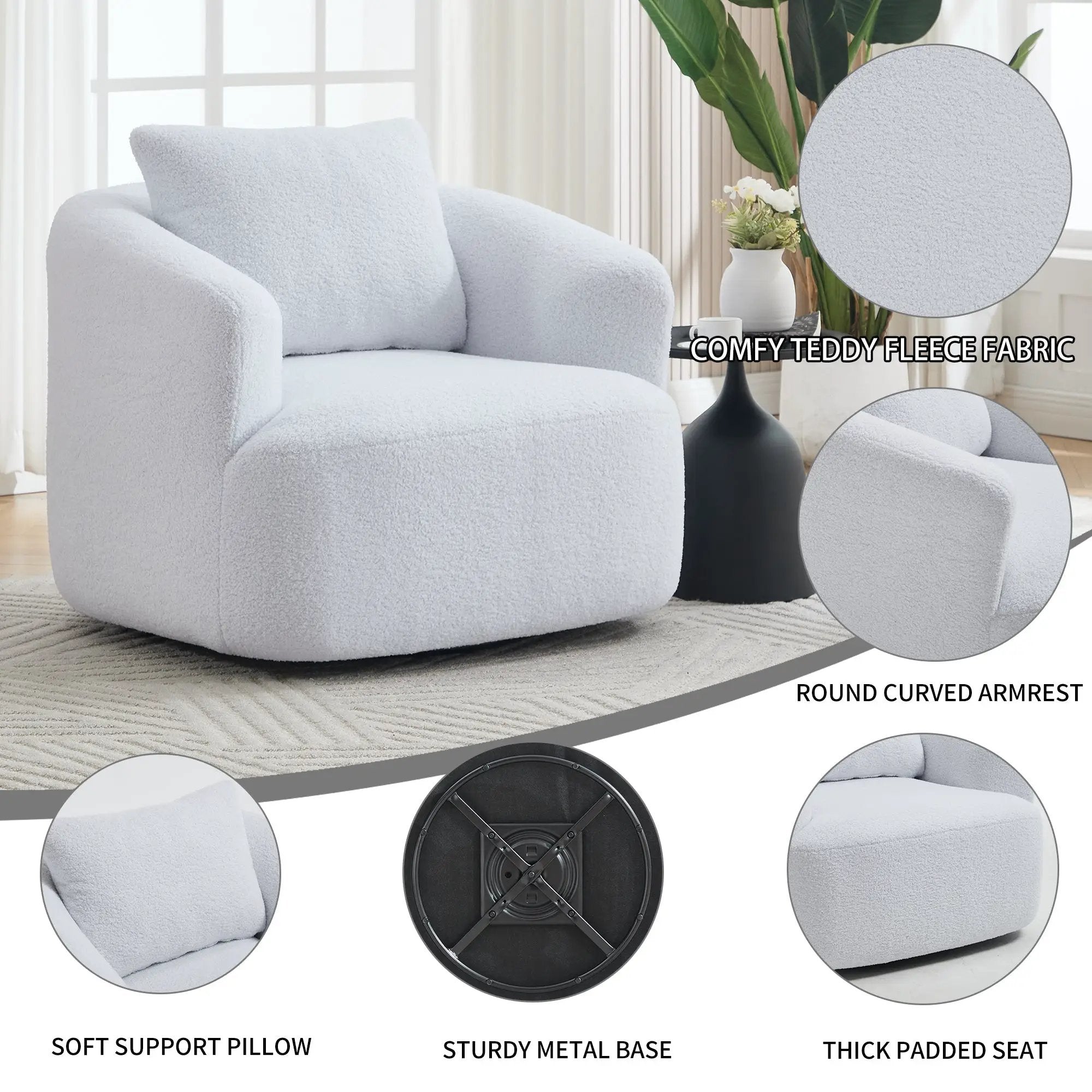 360° Swivel Round Upholstered Comfy Chair by HouseOfZazla