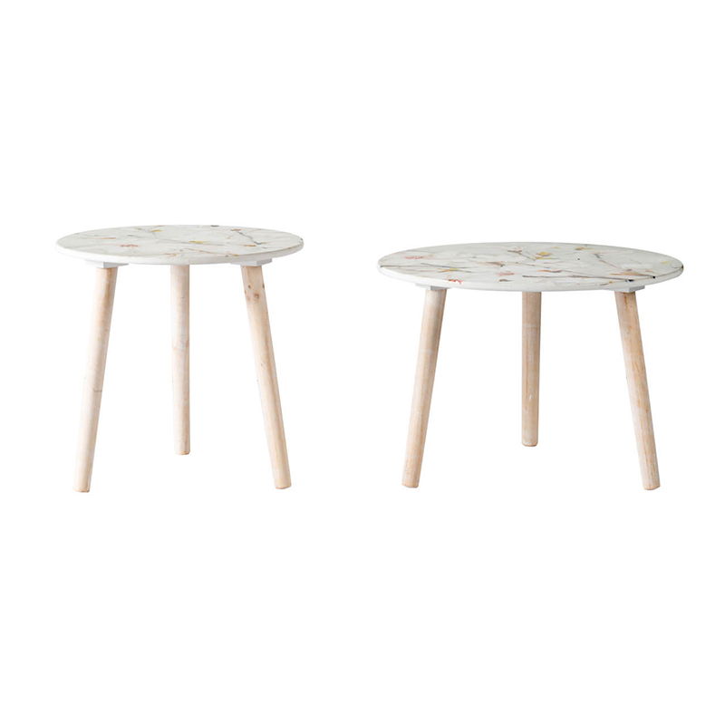 Nature-Inspired Side Tables Set of 2 with Watercolor Succulent Design - Green, Light Blue, White, photo 12 of 15