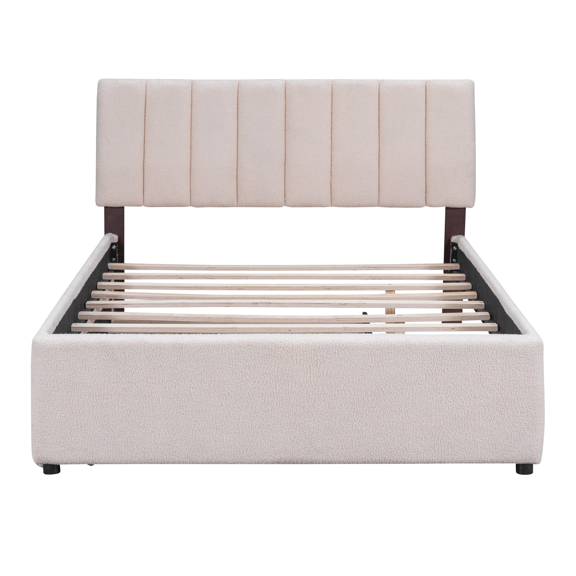 Teddy Fleece Full Size Upholstered Platform Bed with Twin Trundle by HouseOfZazla
