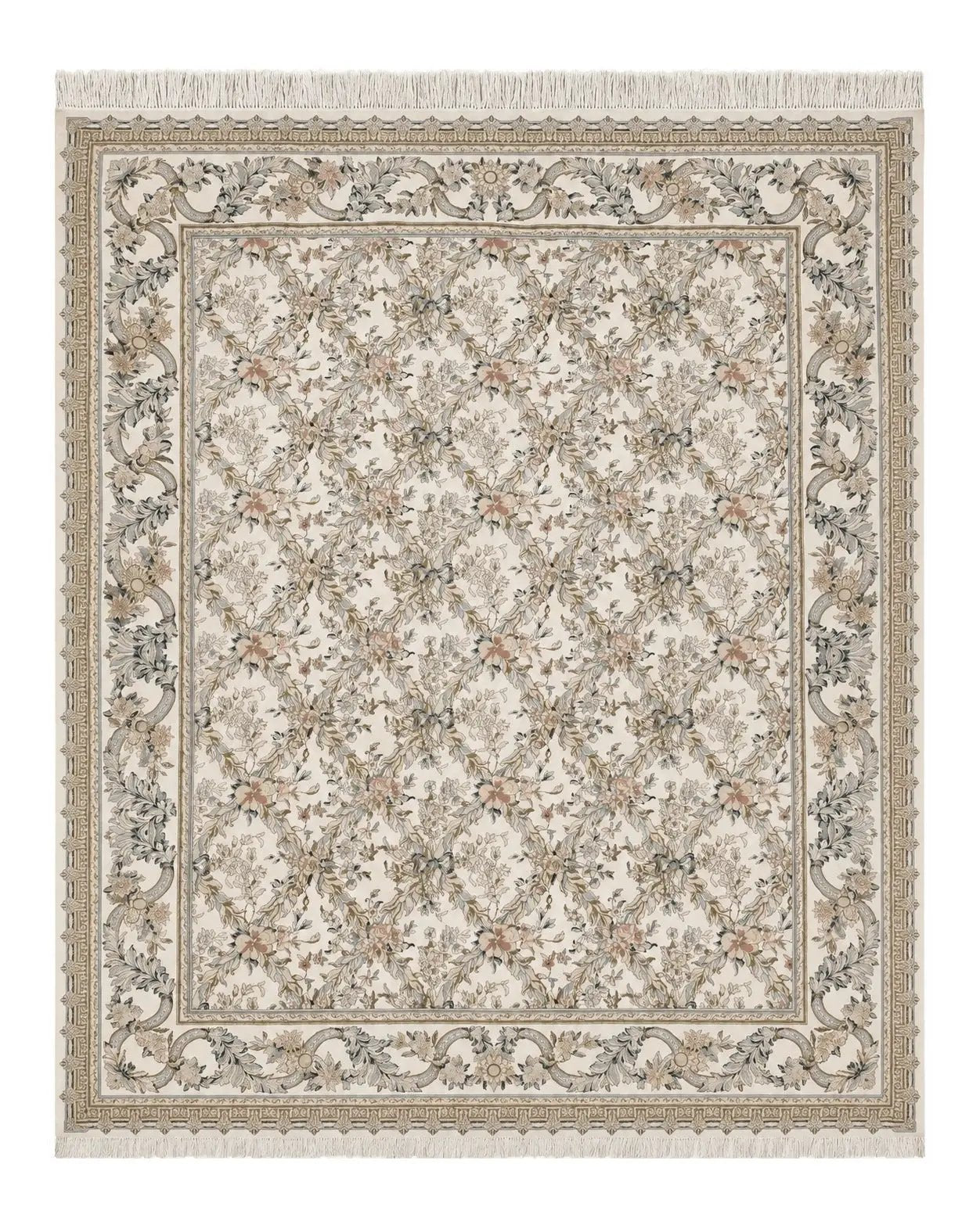 Pak Persian Floral Rug 11 x 12.6, Ivory, Very Fine, Hand Knotted by Jewel Rugs