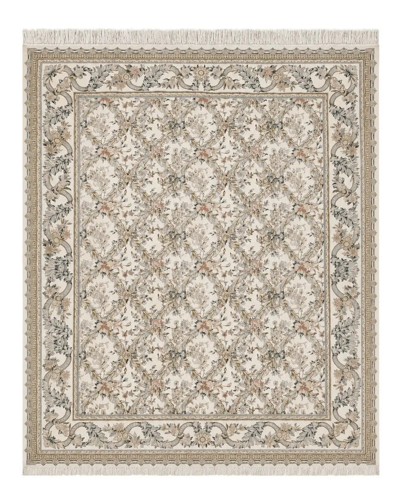 Pak Persian Floral Rug 11 x 12.6, Ivory, Very Fine, Hand Knotted by Jewel Rugs