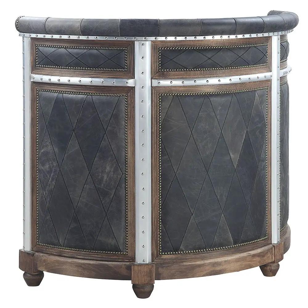 Rahma - Bar Table - Antique Ebony Top Grain Leather & Aluminum by Unique Piece Furniture
