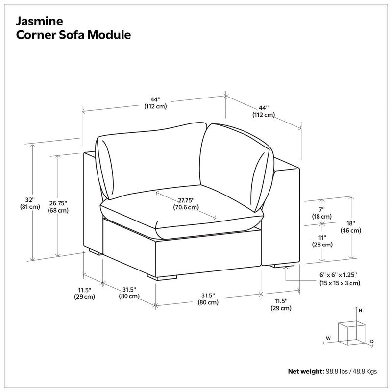 Jasmine - Corner Sofa Module - Gray by HouseOfZazla