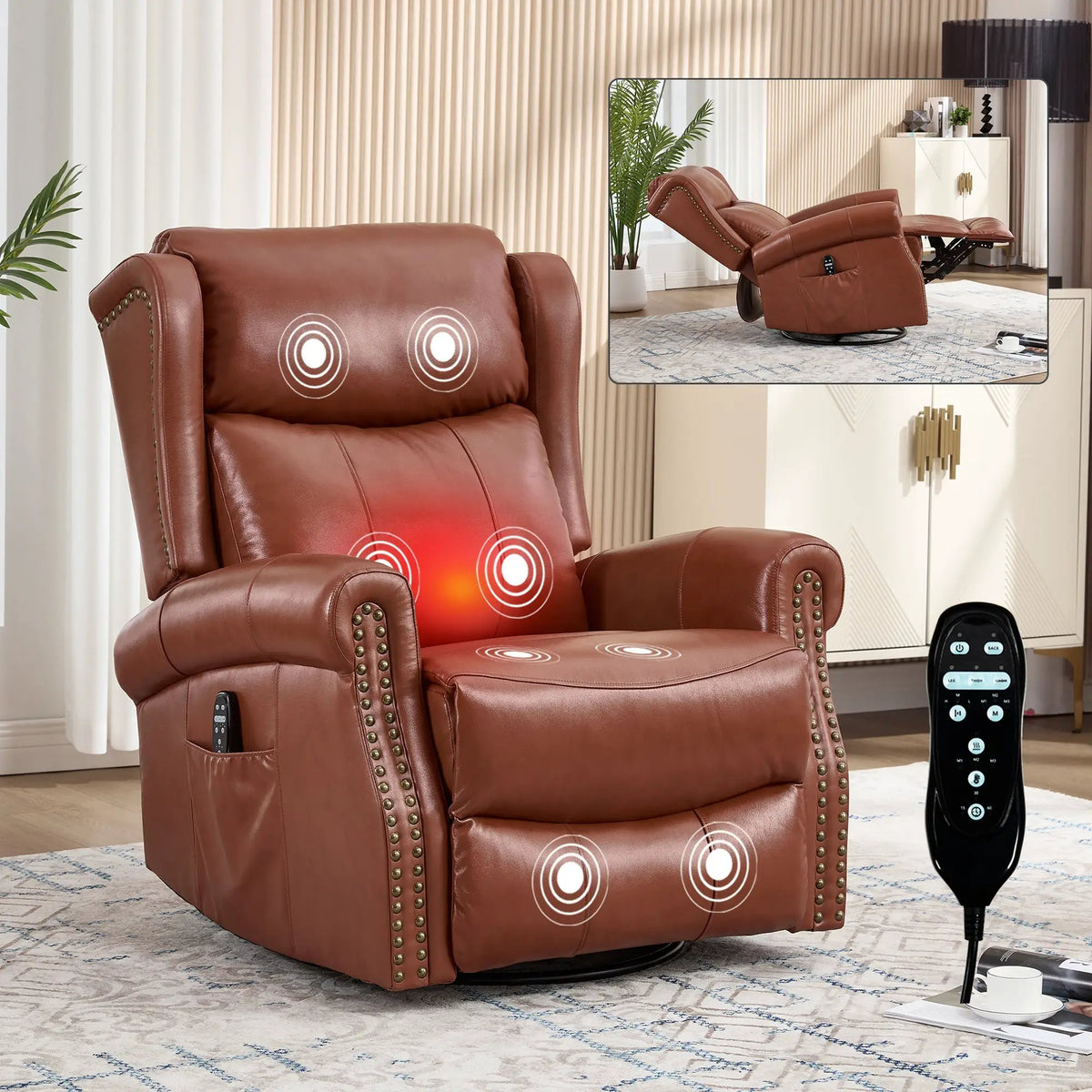 Heat Massage Manual Recliner Chair with Rocker and Swivel by HouseOfZazla