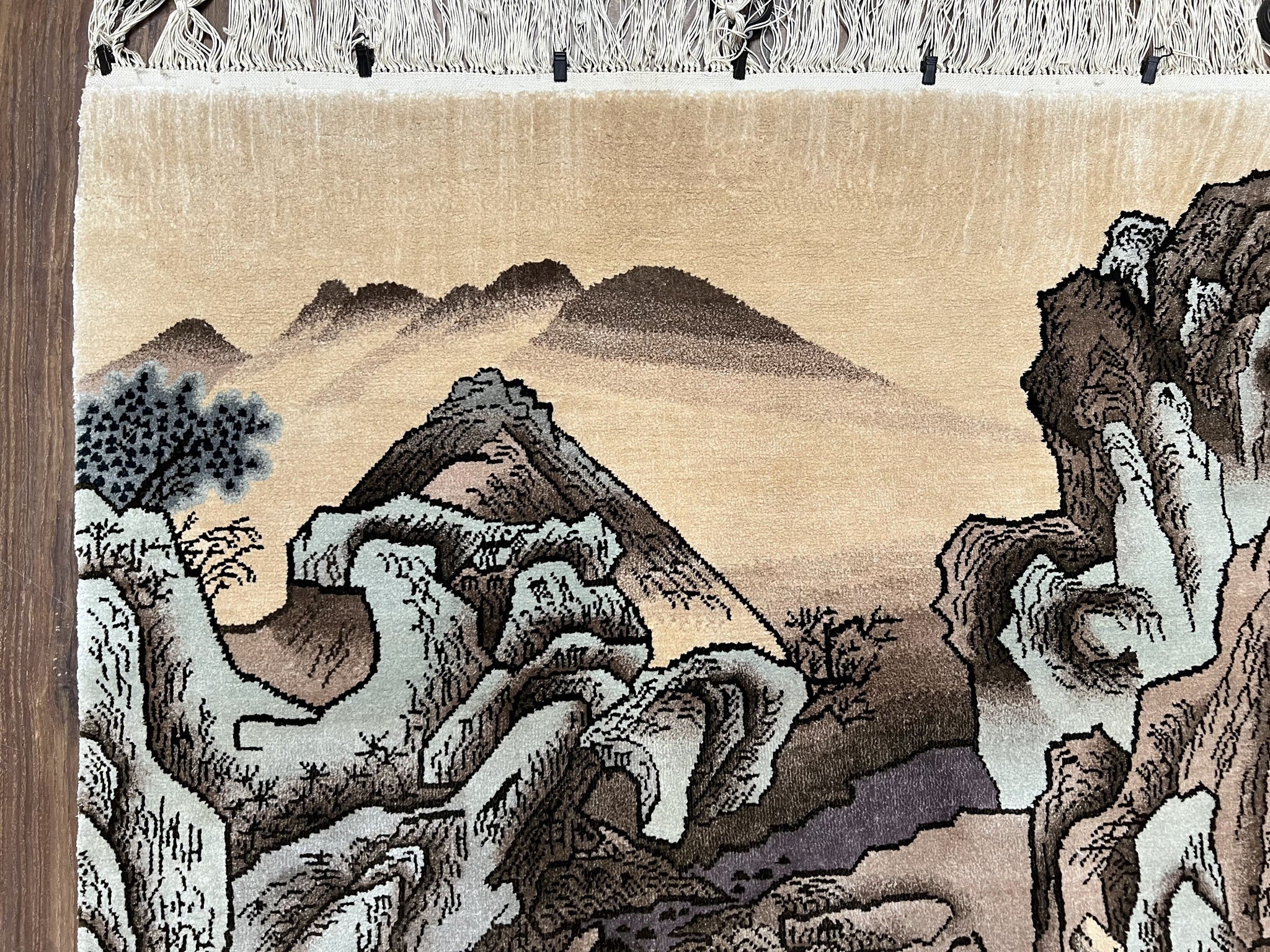 Silk Chinese Wall Hanging Rug 3x6 ft Tapestry, Pagoda Scene, Pictorial, High Quality Fine Hand Knotted Vintage, Asian Oriental Handmade Nice by Jewel Rugs