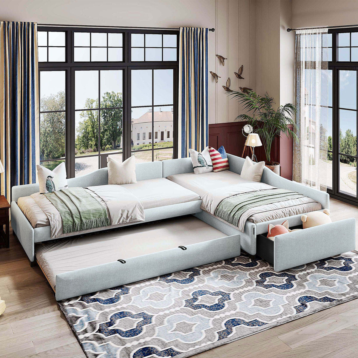 Upholstered Double Daybed with Trundle and Drawer - Twin Size, photo 26 of 33