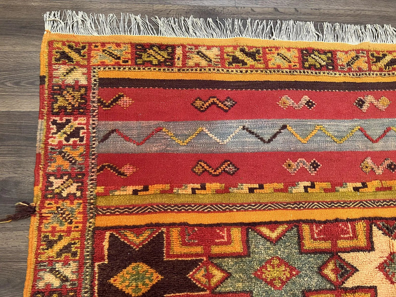 Unique Moroccan Rug 7x10, Room Sized Carpet, Red Orange Gray, Wool Oriental Striped Geometric Tribal Boho Rug, Flatweave with Raised Pile by Jewel Rugs