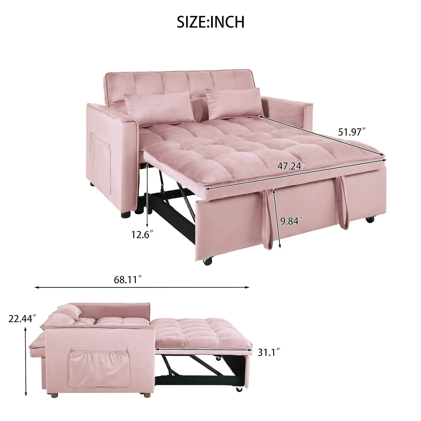 3 In 1 Pull Out Couch Convertible Sofa Bed With Reclining Backrest by Unique Piece Furniture