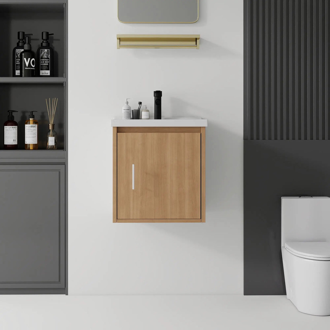 20 Inch Floating Bathroom Vanity with Sink, Soft-Close Door, Ceramic Sink, Plywood by HouseOfZazla