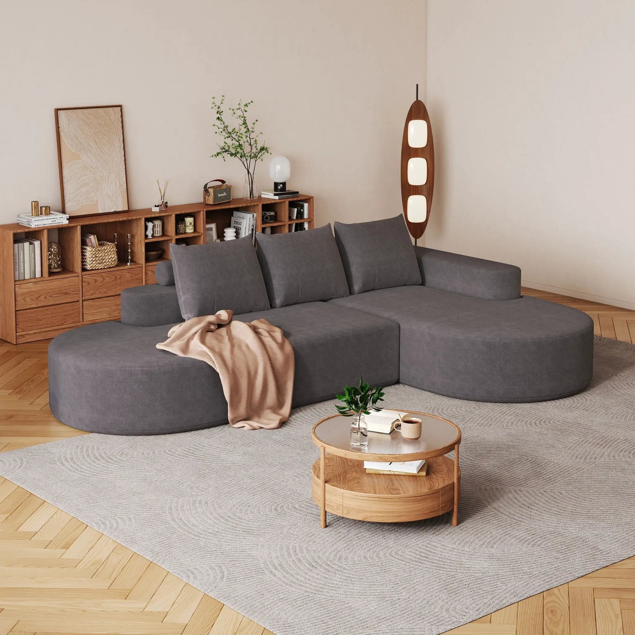 Modern Curved Sofa, L-Shaped Modular Sectional Set With 3 Pillows by HouseOfZazla