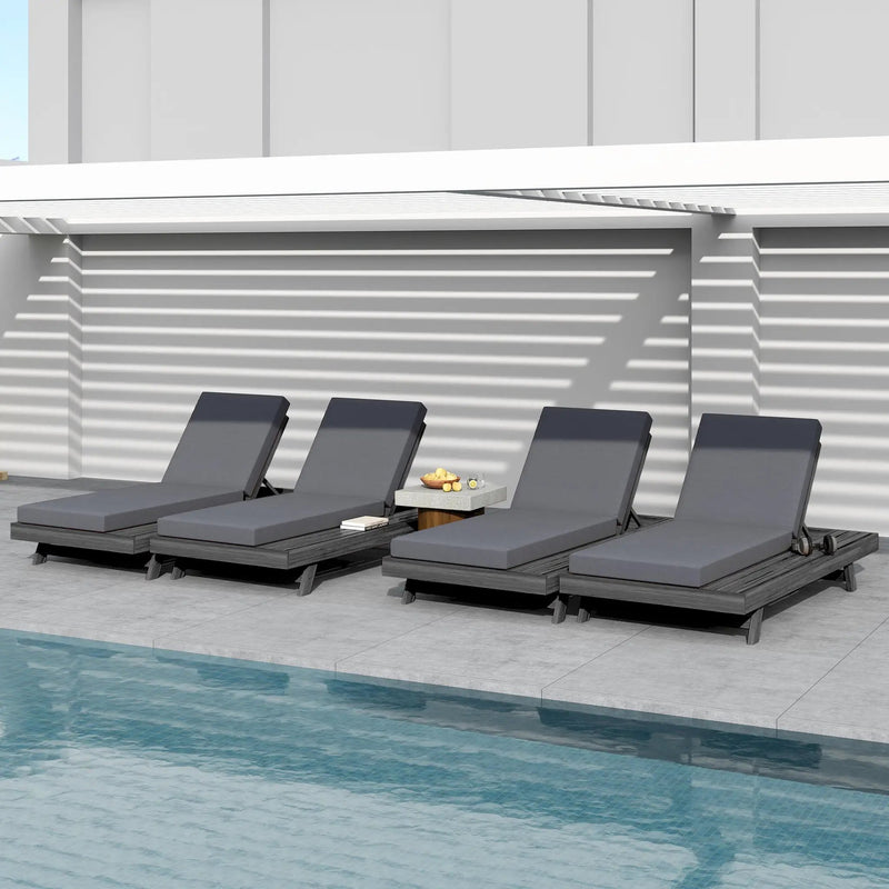 Lounge Chaise Set in Black Acacia Wood with Water-Resistant Cushions by HouseOfZazla