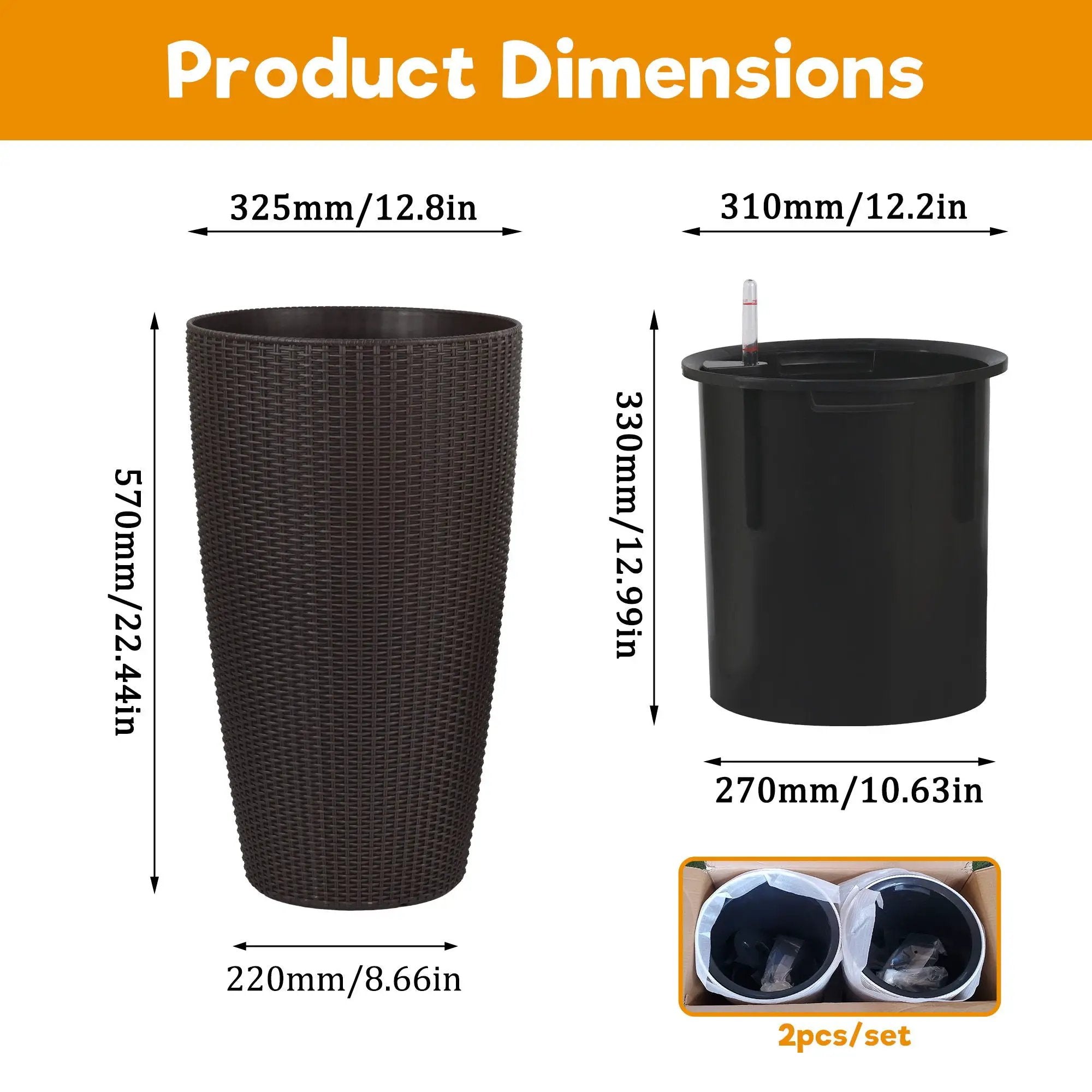Tall Planters Set With Water Level Monitor And Auto Watering by Unique Piece Furniture