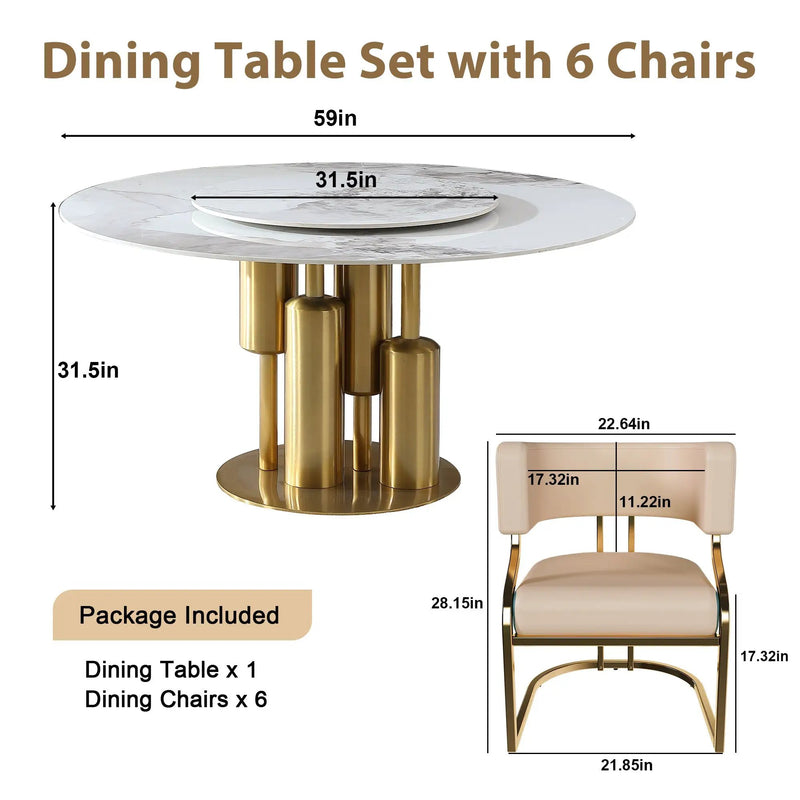 59" Round Sintered Stone Dining Table Set by HouseOfZazla