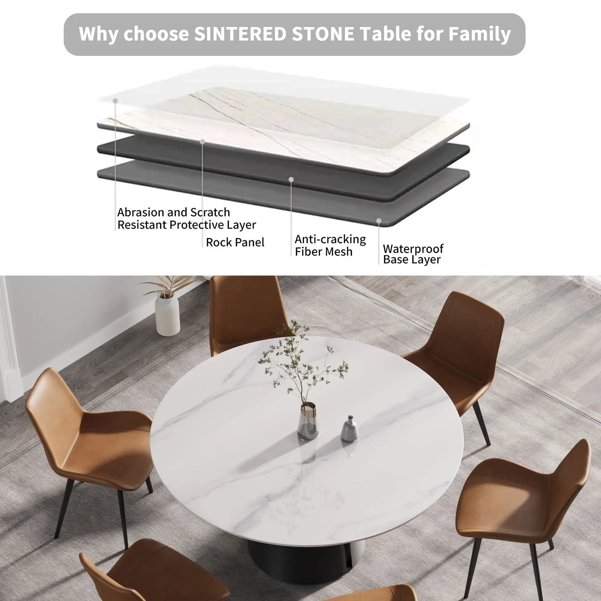 59.05" Modern Artificial Stone Round Carbon Steel Base Dining Table - White / Black by Unique Piece Furniture