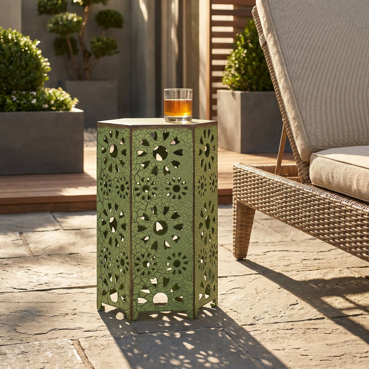 Galore 14" Side Table with Sunburst Cut Out Design - Green or Teal