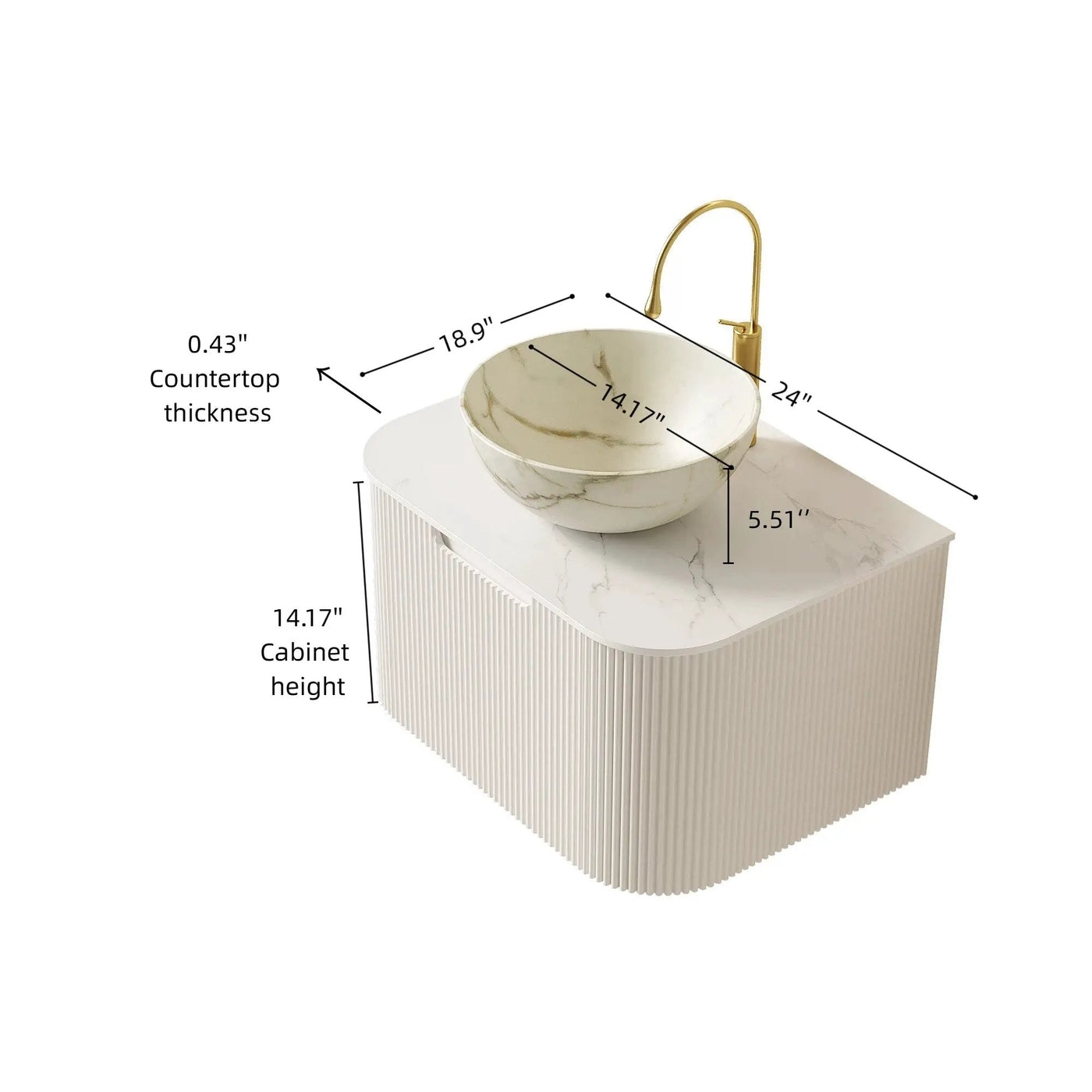DINA 24" Bathroom Vanity & Sink with Floating Curved Edges by HouseOfZazla