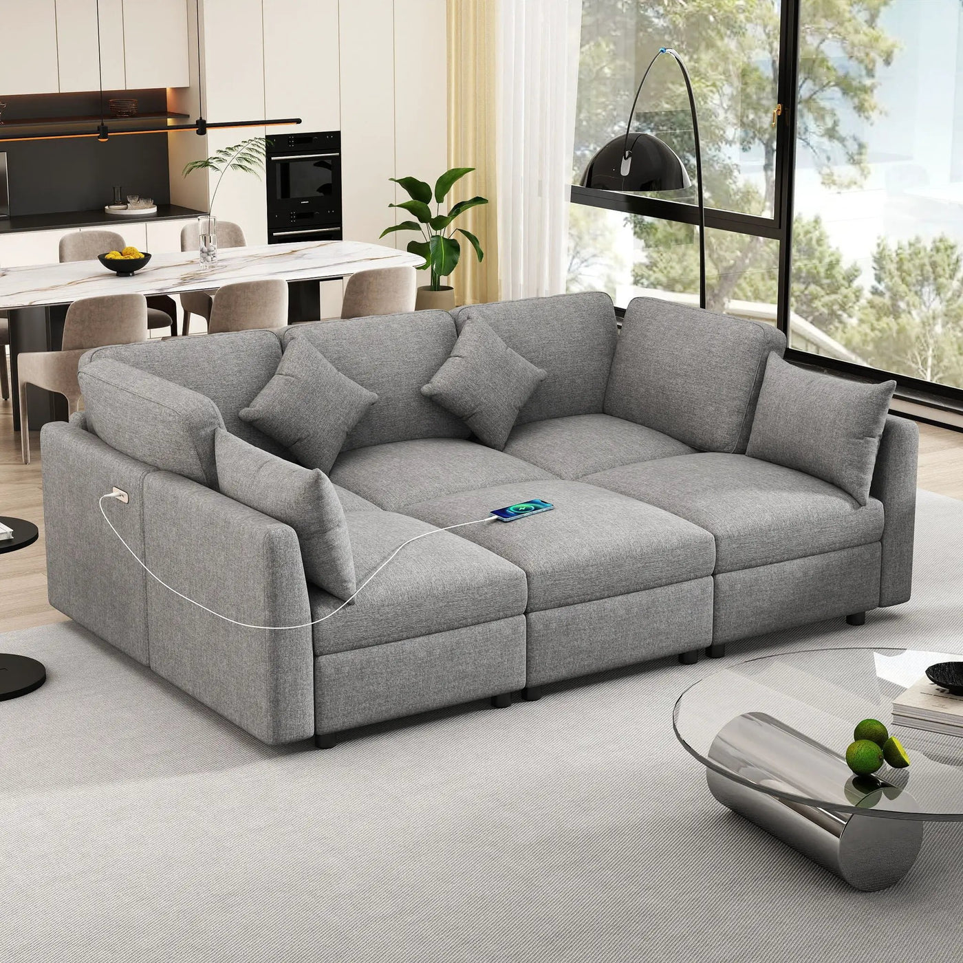 Sectional Sofa Modular U-Shaped With Ottoman & USB Ports by Unique Piece Furniture