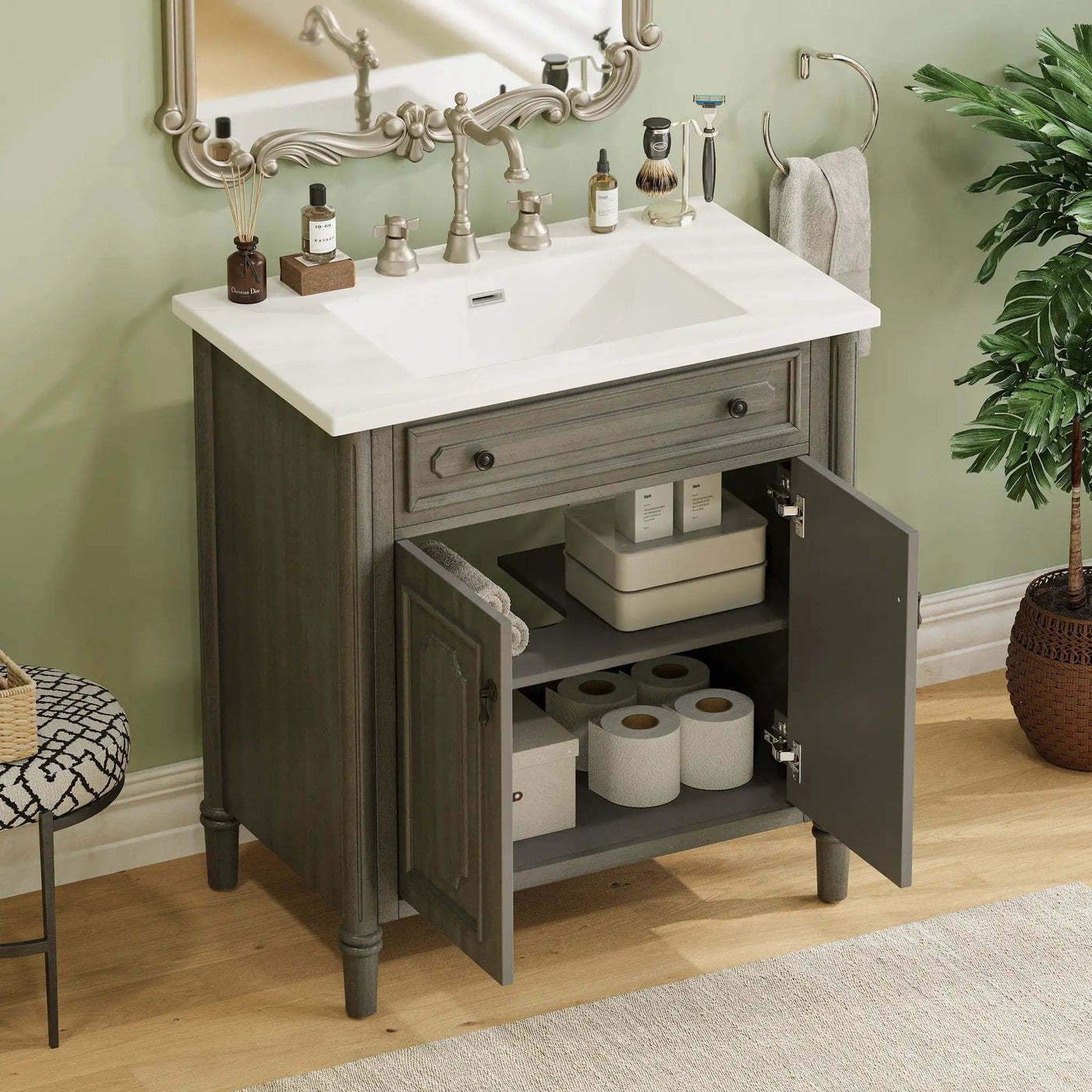 Vintage Bathroom Vanity With Sink, Rustic Cabinet With Soft Close Doors by HouseOfZazla