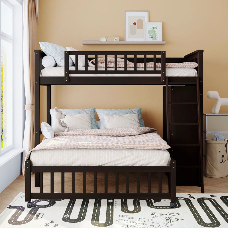 Bunk Bed With 6 Drawers And Flexible Shelves, Bottom Bed With Wheels by Unique Piece Furniture