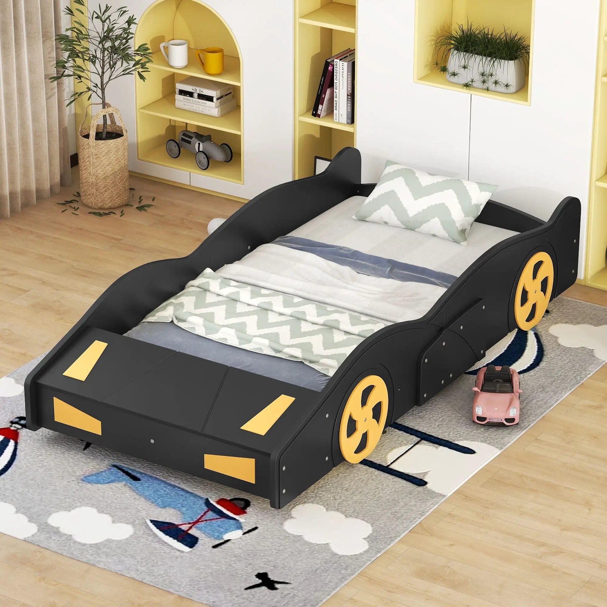Race Car Shaped Platform Bed With Wheels And Storage by Unique Piece Furniture