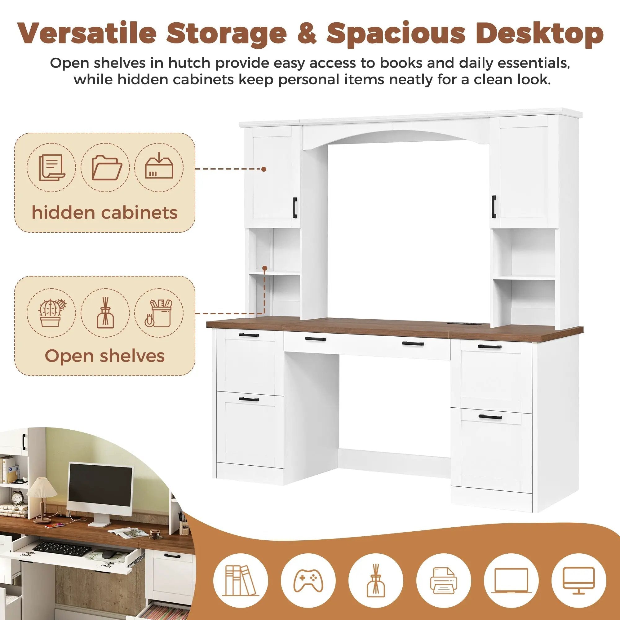 ON-Trend Farmhouse Arched Computer Desk with Hutch by HouseOfZazla