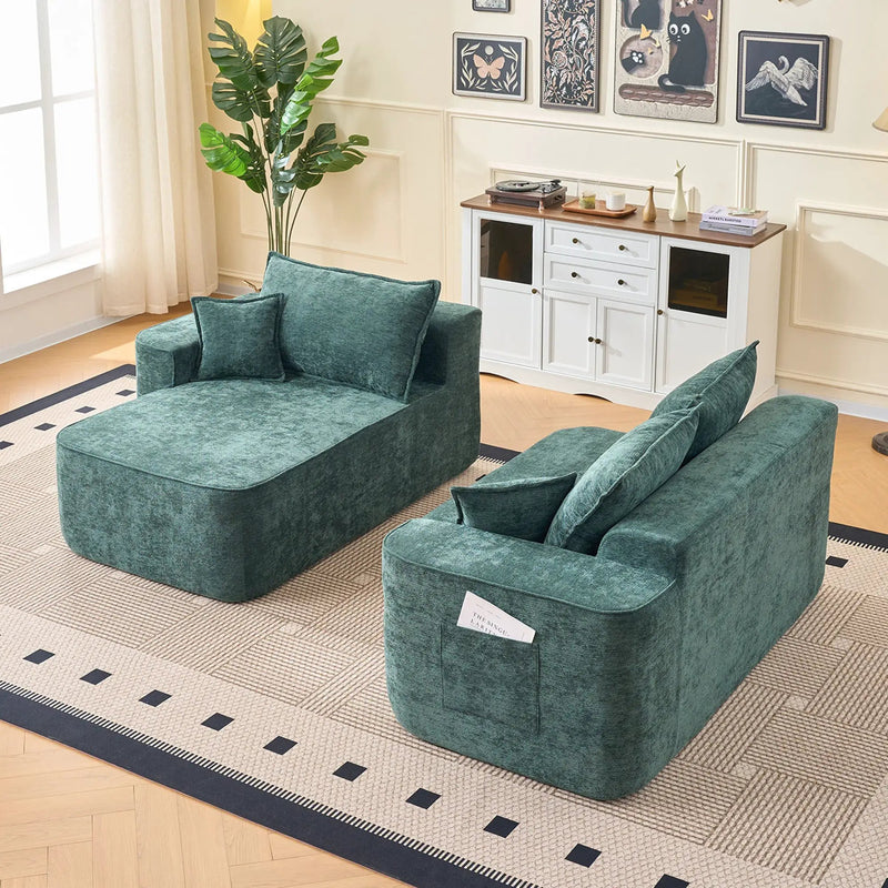 Modern Green Chenille L Shaped Sectional Sofa with Chaise by BLAKHOM
