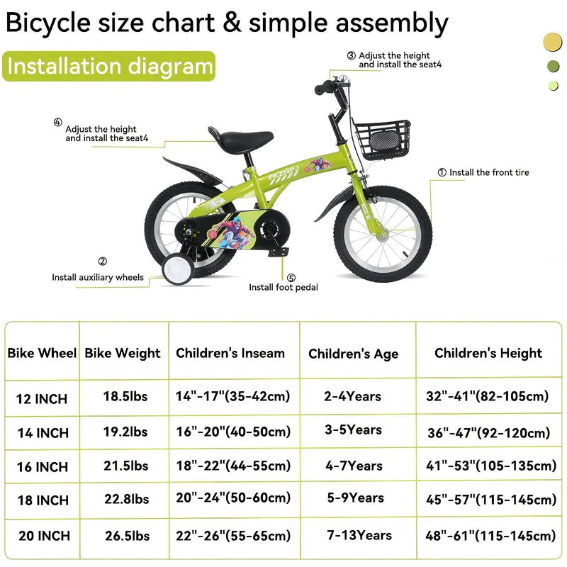 Fkznpj - 18" Sporty Kids Bike With Training Wheels And Stand Adjustable Saddle Suitable For Boys And Girls Aged 5 - 10 Years Tall Height 39 - 49" Available In A Variety Of Colors by HouseOfZazla