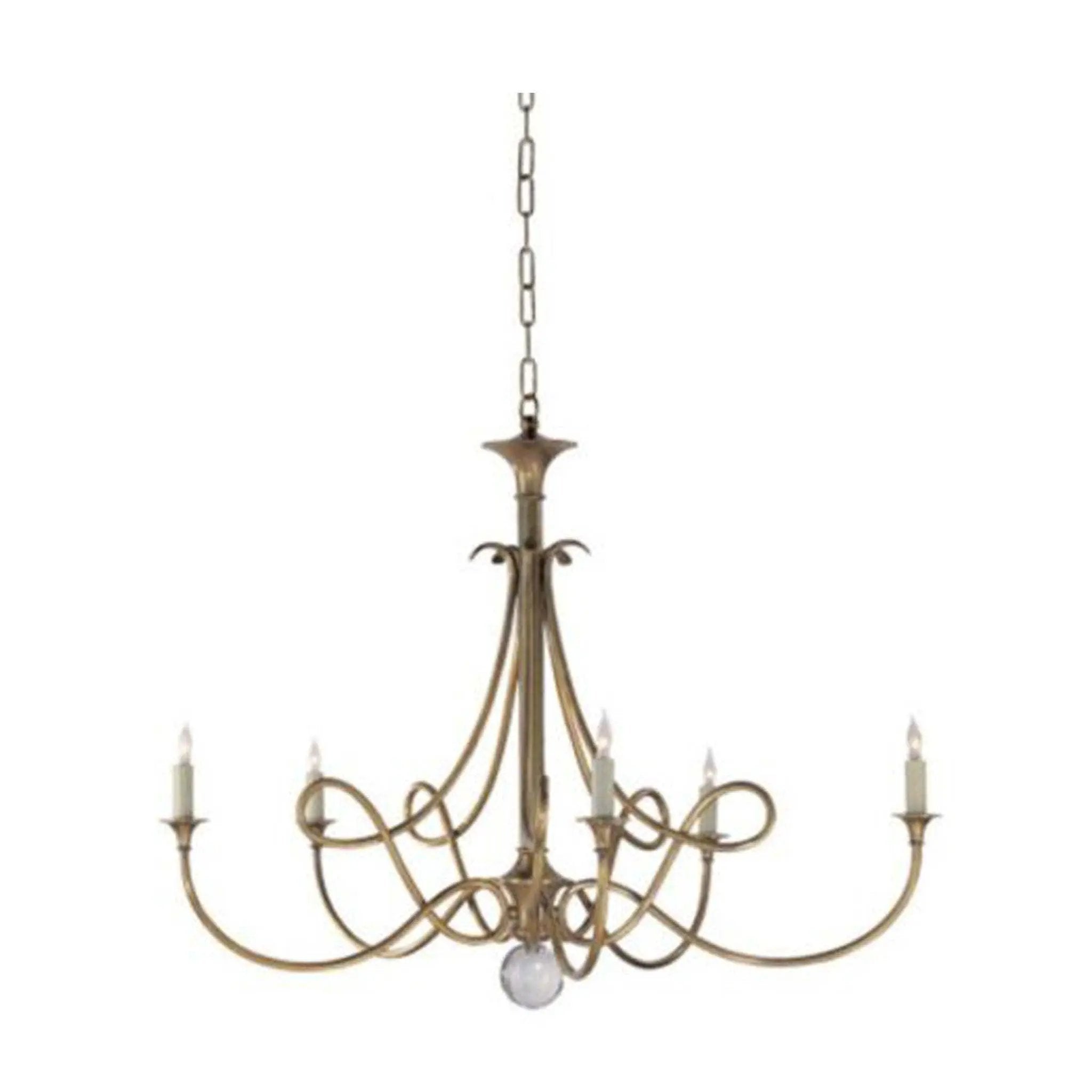 ERIC COHLER DOUBLE TWIST 5 LIGHT CHANDELIER, 36" ANTIQUE BRASS by Selzalot
