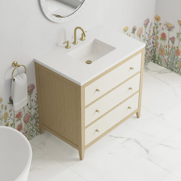 James Martin Celeste 36" Single Bathroom Vanity, Sunwashed Oak with Embossed Shagreen Drawer Fronts