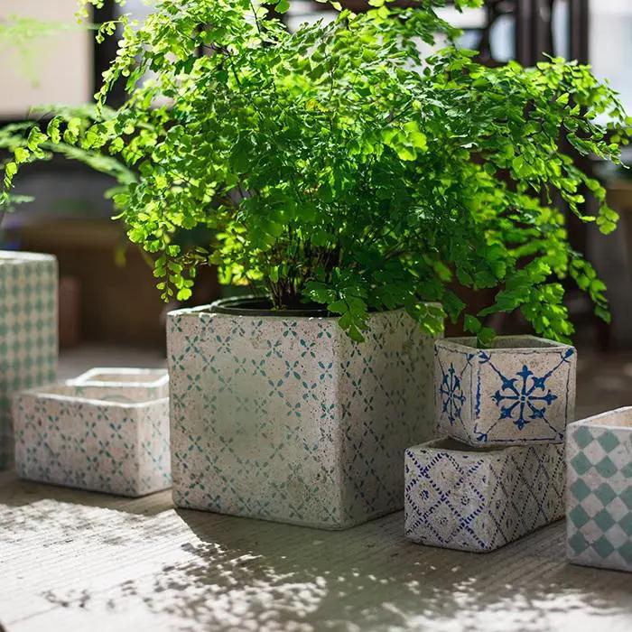 Cement Planter Blue Pattern Small Planter Randomly Picked Set of 3 by RusticReach