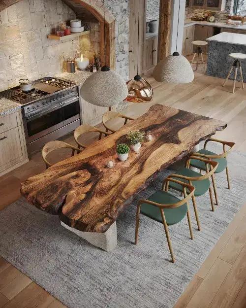 Wabi Sabi Style Luxury Solid Wood Walnut Table with Stone Inspired Legs by Gizz