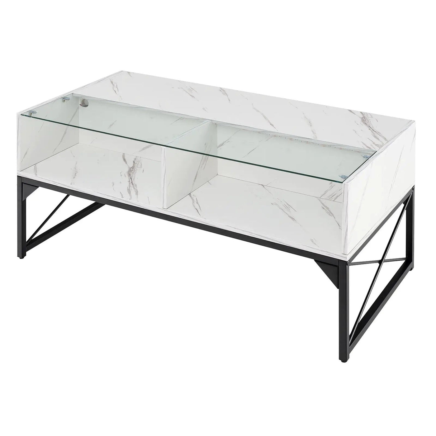 Center Table with Faux Marble and Tempered Glass Top by DirectDeals