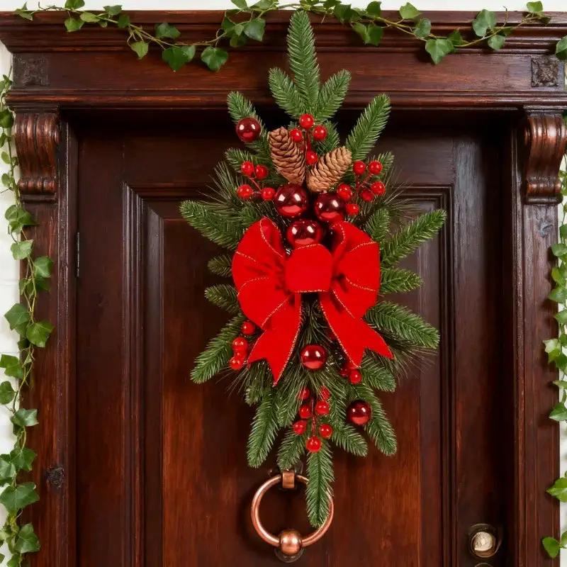 Ceramic Bow Christmas Ornament, Red, with Pinecones and Hanging Loop by House Of Avana