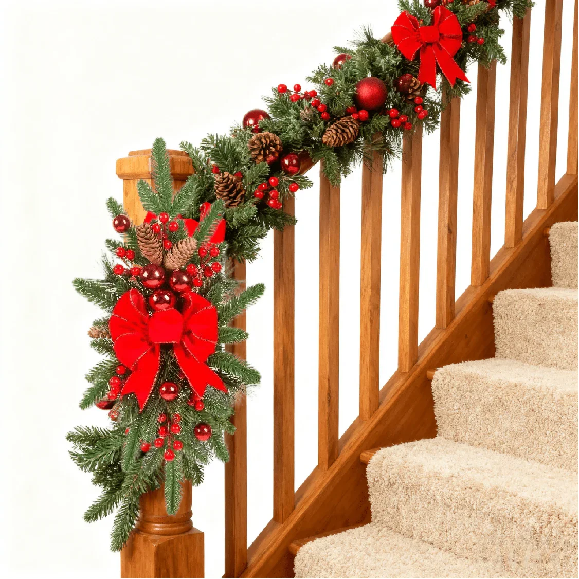 Ceramic Bow Christmas Ornament, Red, with Pinecones and Hanging Loop by House Of Avana