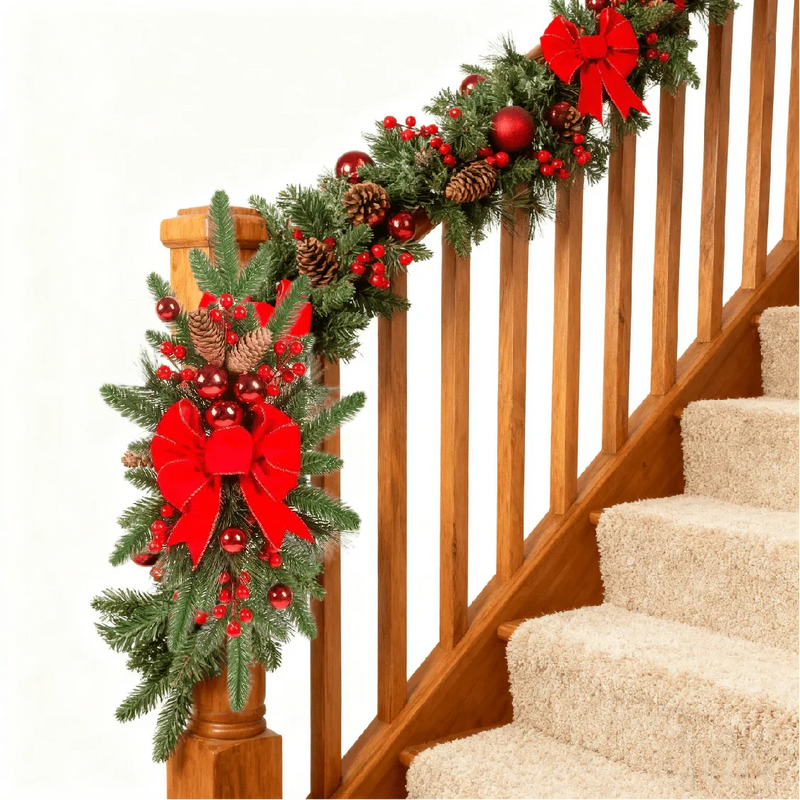 Ceramic Bow Christmas Ornament, Red, with Pinecones and Hanging Loop by House Of Avana