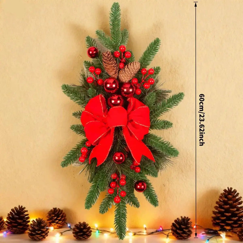 Ceramic Bow Christmas Ornament, Red, with Pinecones and Hanging Loop by House Of Avana
