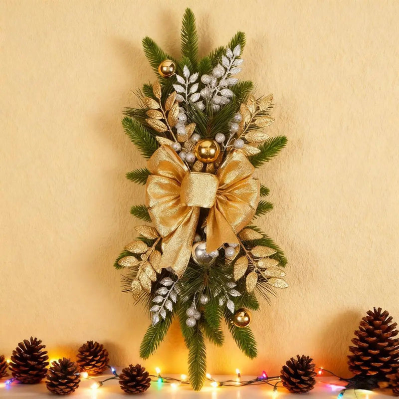 Ceramic Bow Christmas Ornament, Red, with Pinecones and Hanging Loop by House Of Avana