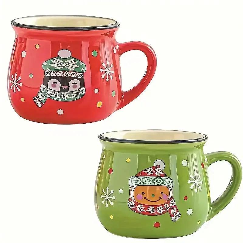 Ceramic Christmas Coffee Mugs Set of 4 by House Of Avana