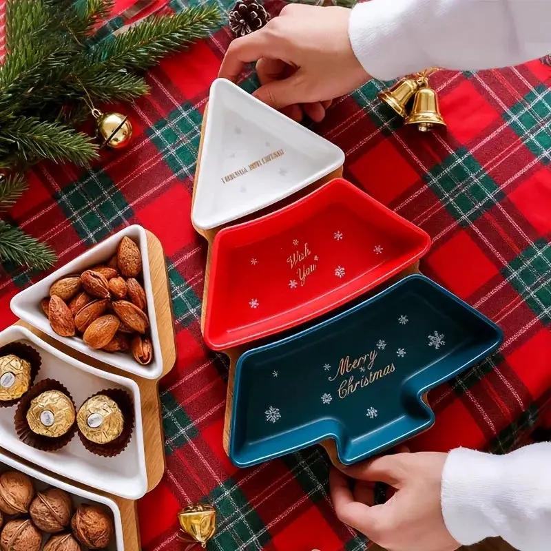 Ceramic Christmas Tree Snack Plates with Detachable Stand by House Of Avana