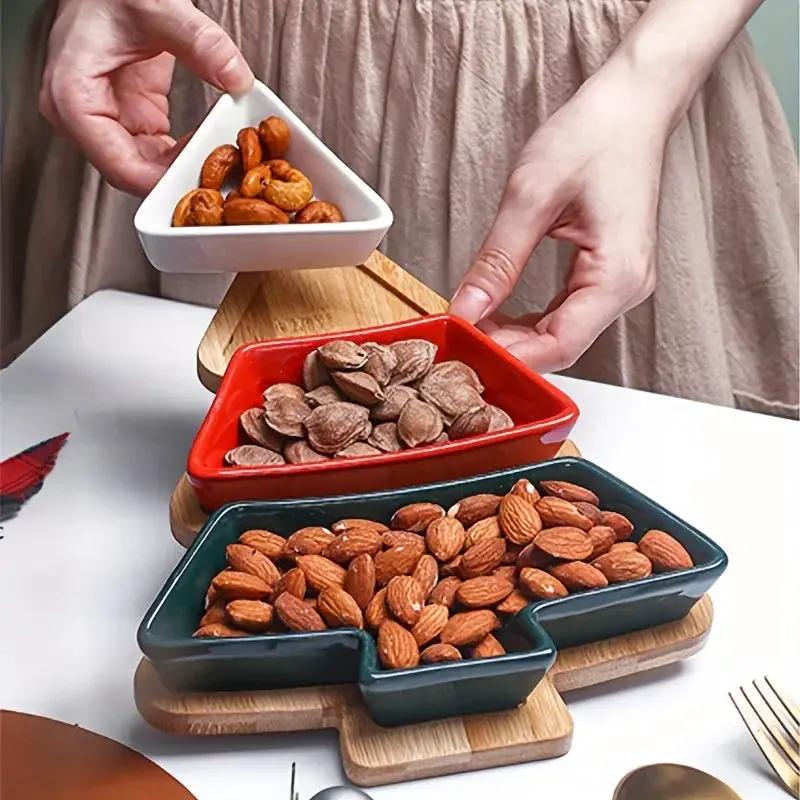 Ceramic Christmas Tree Snack Plates with Detachable Stand by House Of Avana