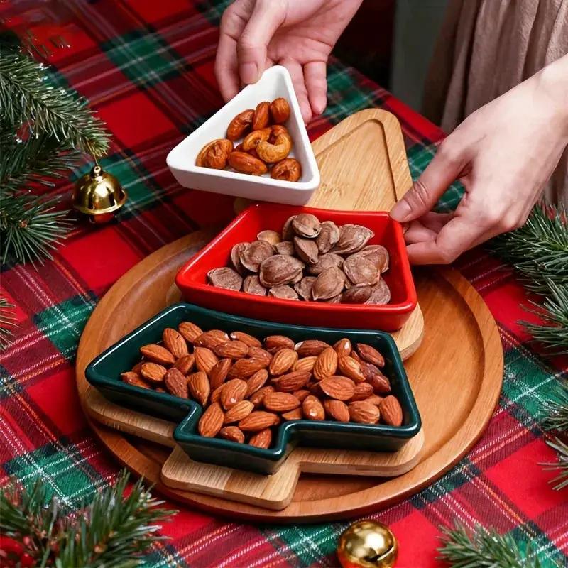 Ceramic Christmas Tree Snack Plates with Detachable Stand by House Of Avana