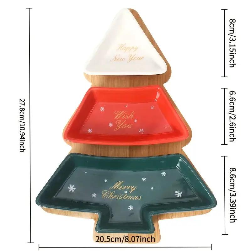 Ceramic Christmas Tree Snack Plates with Detachable Stand by House Of Avana