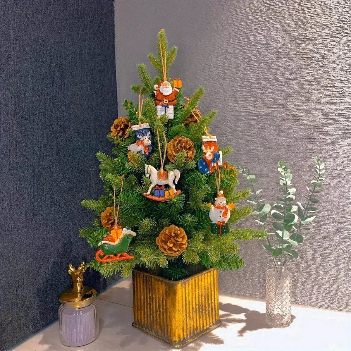 Ceramic Christmas Tree Topper Set - Santa, Snowman & Sleigh Ornaments by House Of Avana