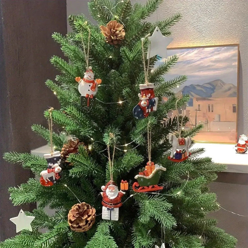 Ceramic Christmas Tree Topper Set - Santa, Snowman & Sleigh Ornaments by House Of Avana