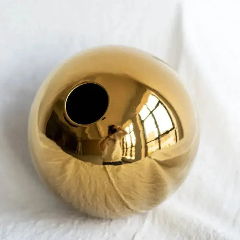 Ceramic Golden Ball Vase with Unique Rounded Design by House Of Avana