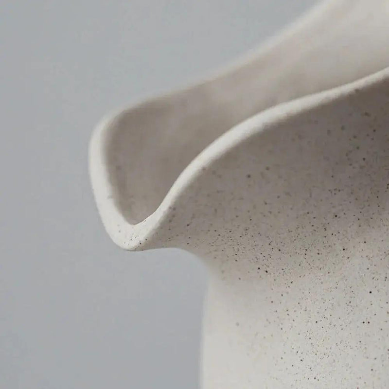 Ceramic Kettle Vase, Rustic White Cylinder Pottery with Handle by House Of Avana