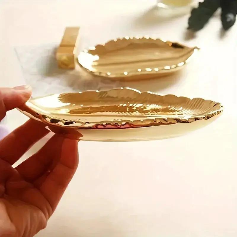 Ceramic Leaf-Shaped Jewelry Dish & Decorative Tray - Elegant Leaf Suitable for Jewelry Display, Keys, - Decorative Tabletop Centerpiece for Entryway, Living Room, Bedside, Jewelry Trays by House Of Avana